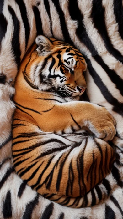 Tiger on a Zebra Fur Bed