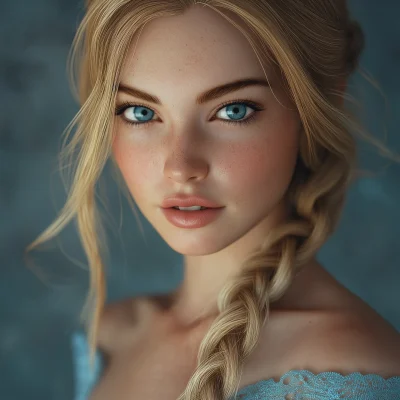 Elegant Young Woman in Blue Gown