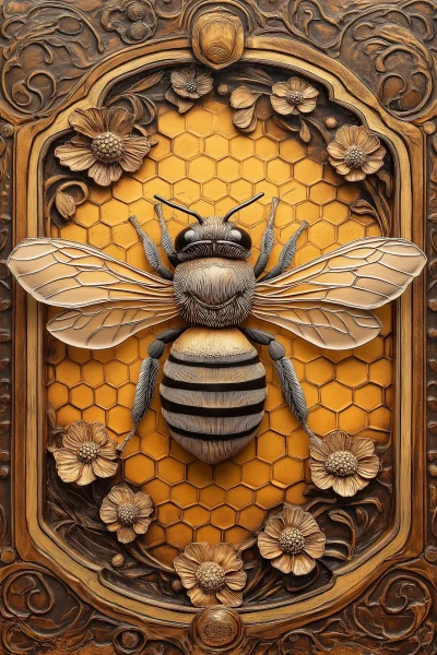 Bee in Art Nouveau Frame