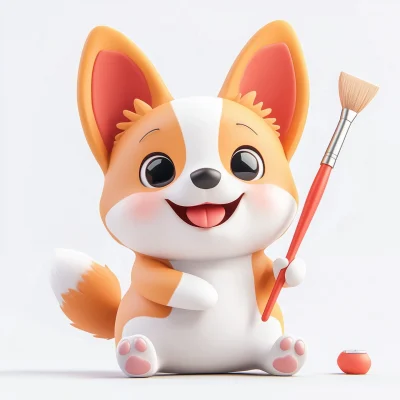 Cute Corgi with Paintbrush