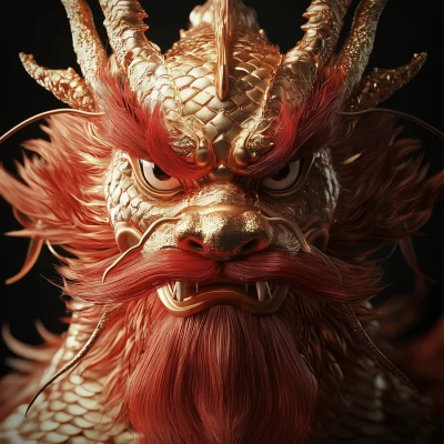 Realistic Chinese Golden Dragon Face