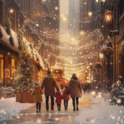 Family Exploring Festive City