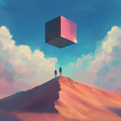 Floating Cube in Desert