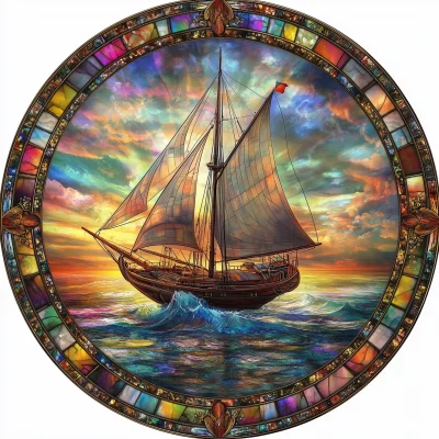 Dreamy 3D Stained Glass Sailboat