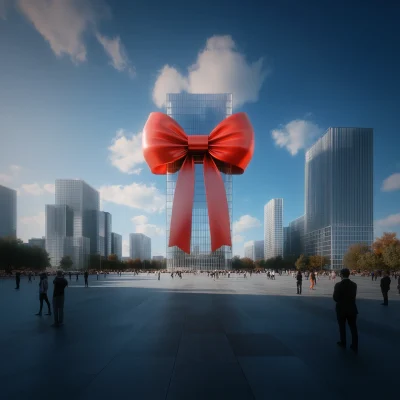 Red Bow on Glass Building