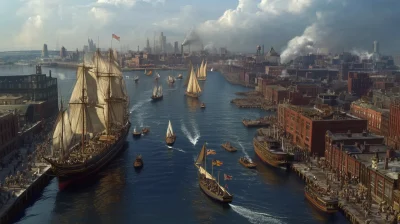 Aerial View of New York Port in 1850