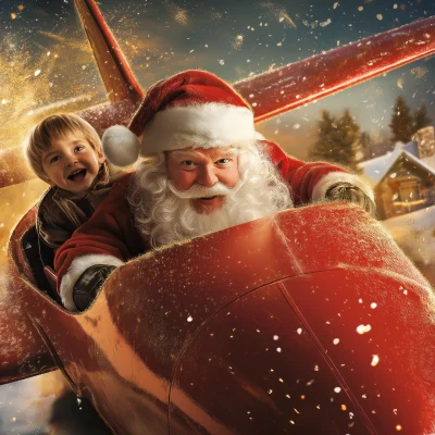 Santa Flying in a Plane