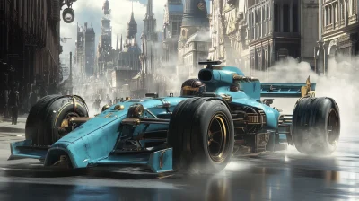 Steampunk Formula 1 Car in Blue