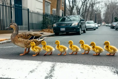 Ducklings on a City Street