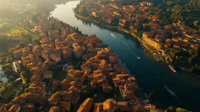 Aerial View of Medieval Italian City