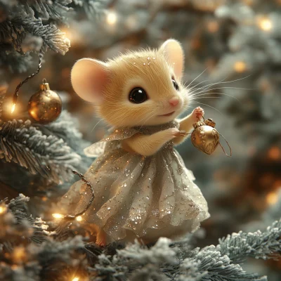 Cute Mouse Decorating Christmas Tree