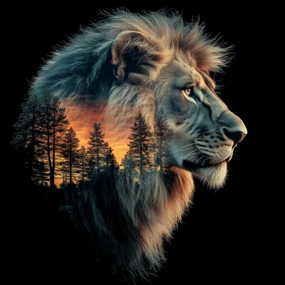 Majestic Lion Double Exposure