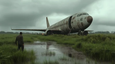 Passenger Aircraft Stranded in Swamp