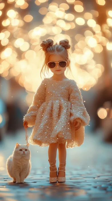 Chic Girl with Cat