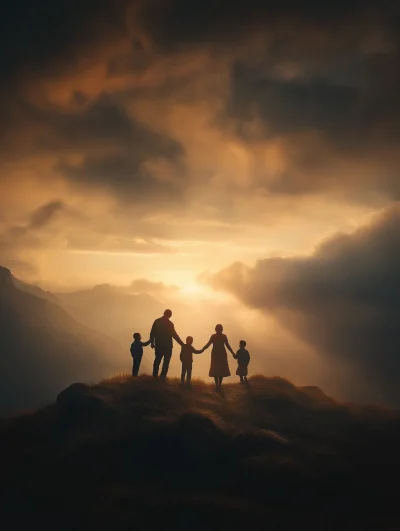 Family in Gratitude on a Mountain