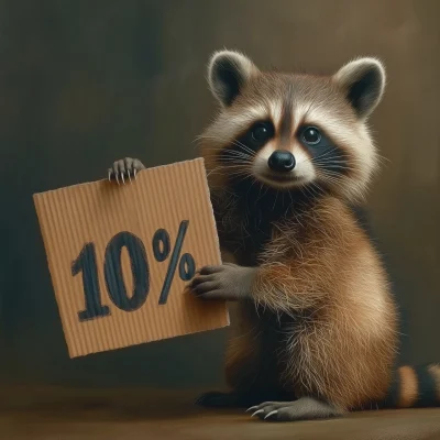 Cheerful Raccoon with Discount Sign