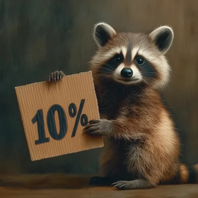 Cheerful Raccoon with Discount Sign