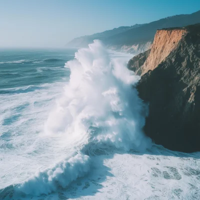 Waves Crashing Against Cliff