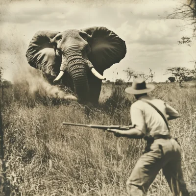 Vintage Bull Elephant Encounter