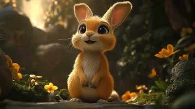 Yellow Rabbit in Forest