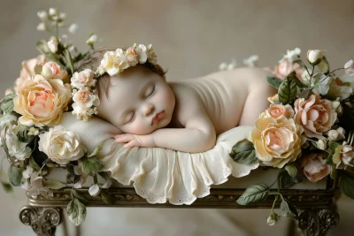 Sleeping Newborn in Vintage Crib