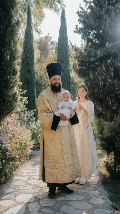 Charming Priest with Baby