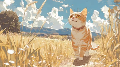 Happy Cat in Grain Field