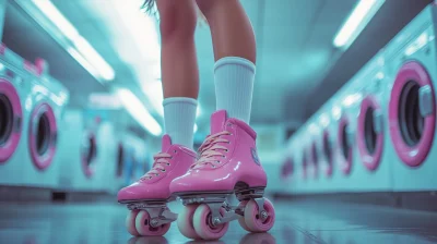 Pink Roller Skates in Laundromat