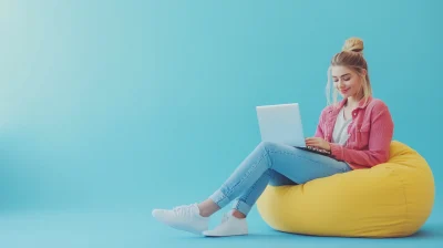 Woman with Laptop on Beanbag