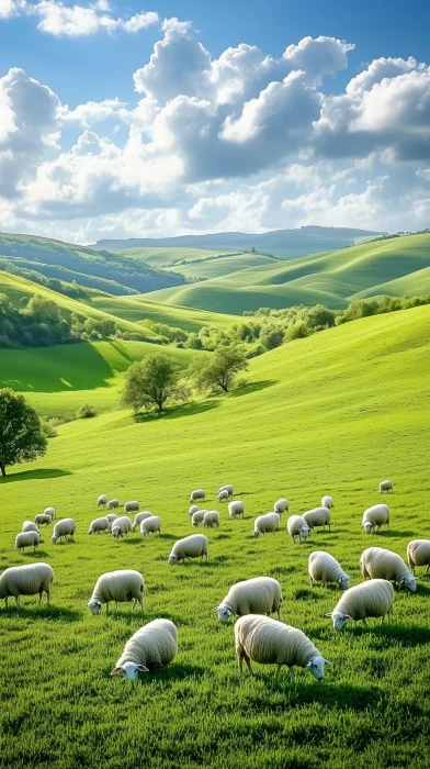 Grazing Sheep in the Meadow