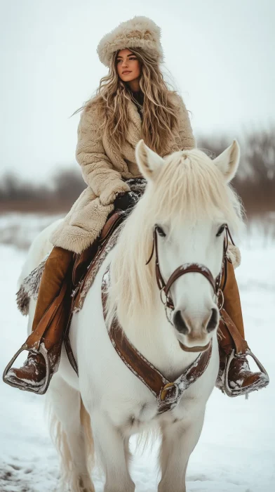 Woman on Horse in Winter