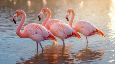 Flamingos at Sunset