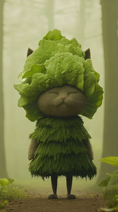 Cat in Lettuce Costume