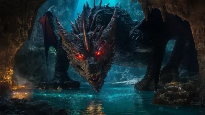 Majestic Dragon Above Cavern Water