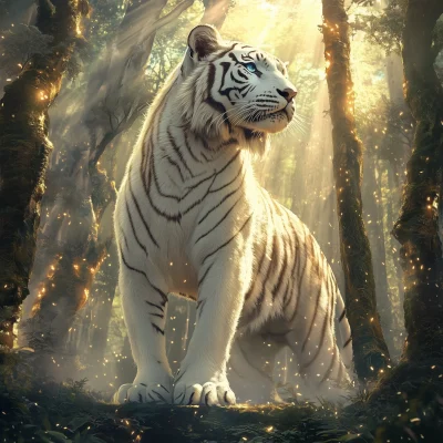 Majestic White Tiger in Enchanted Forest