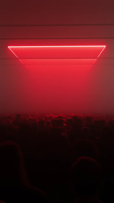 Warehouse Crowd with Red Beams