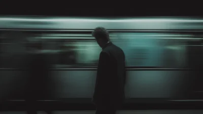 Man in Black Suit at Subway