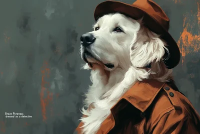 Great Pyrenees Detective Illustration