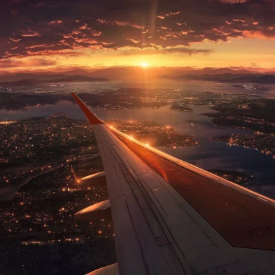 Beautiful Sunset from an Airplane Wing