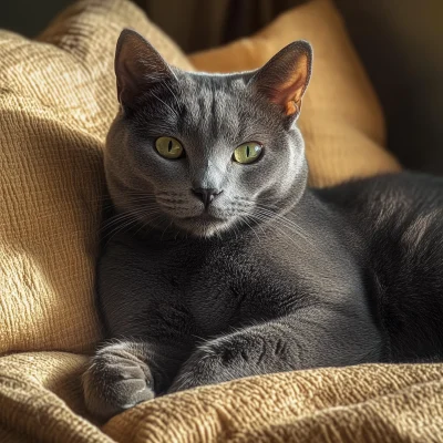 Russian Blue Cat on Bed