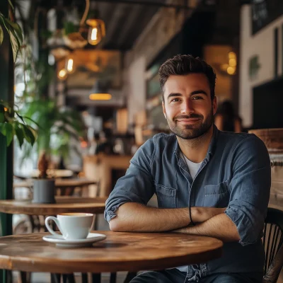 Smiling Man in Cafe