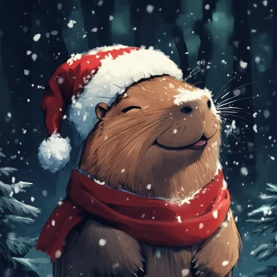 Happy Capybara in Winter