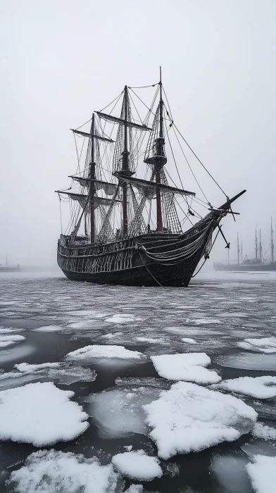 Pirate Ship in Winter Storm