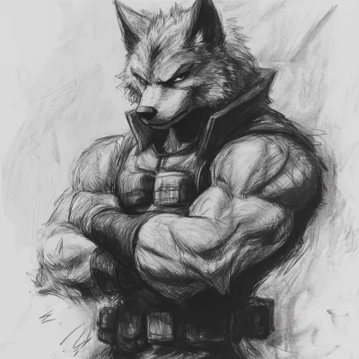 Charcoal Sketch of a Muscular Fursona