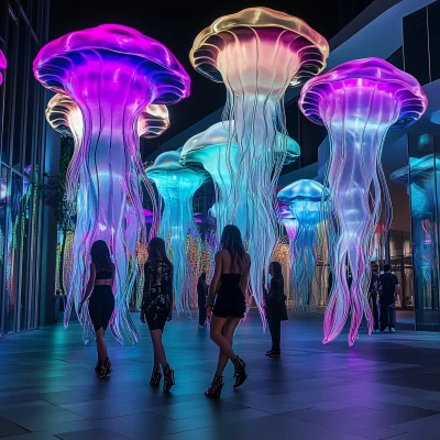 Surreal Fashion Installation at Night