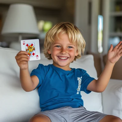 Excited Boy with Poker Card