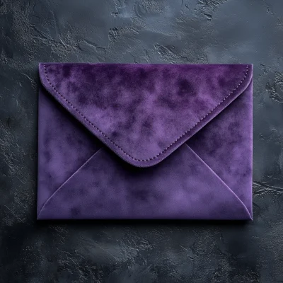 Purple Velvet Envelope on Table