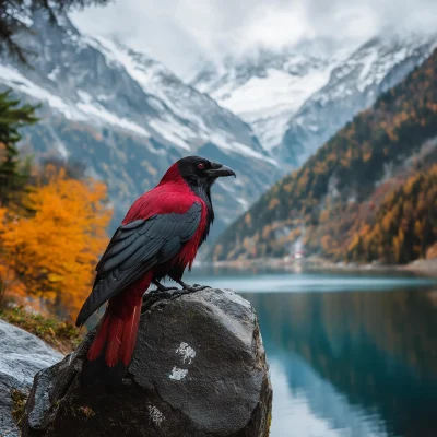 Red Crow on a Rock