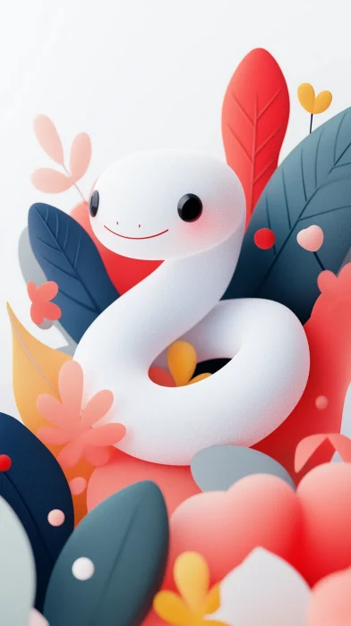 Cute White Snake Among Autumn Flowers