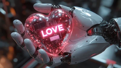 Futuristic Heart and Robot Hand